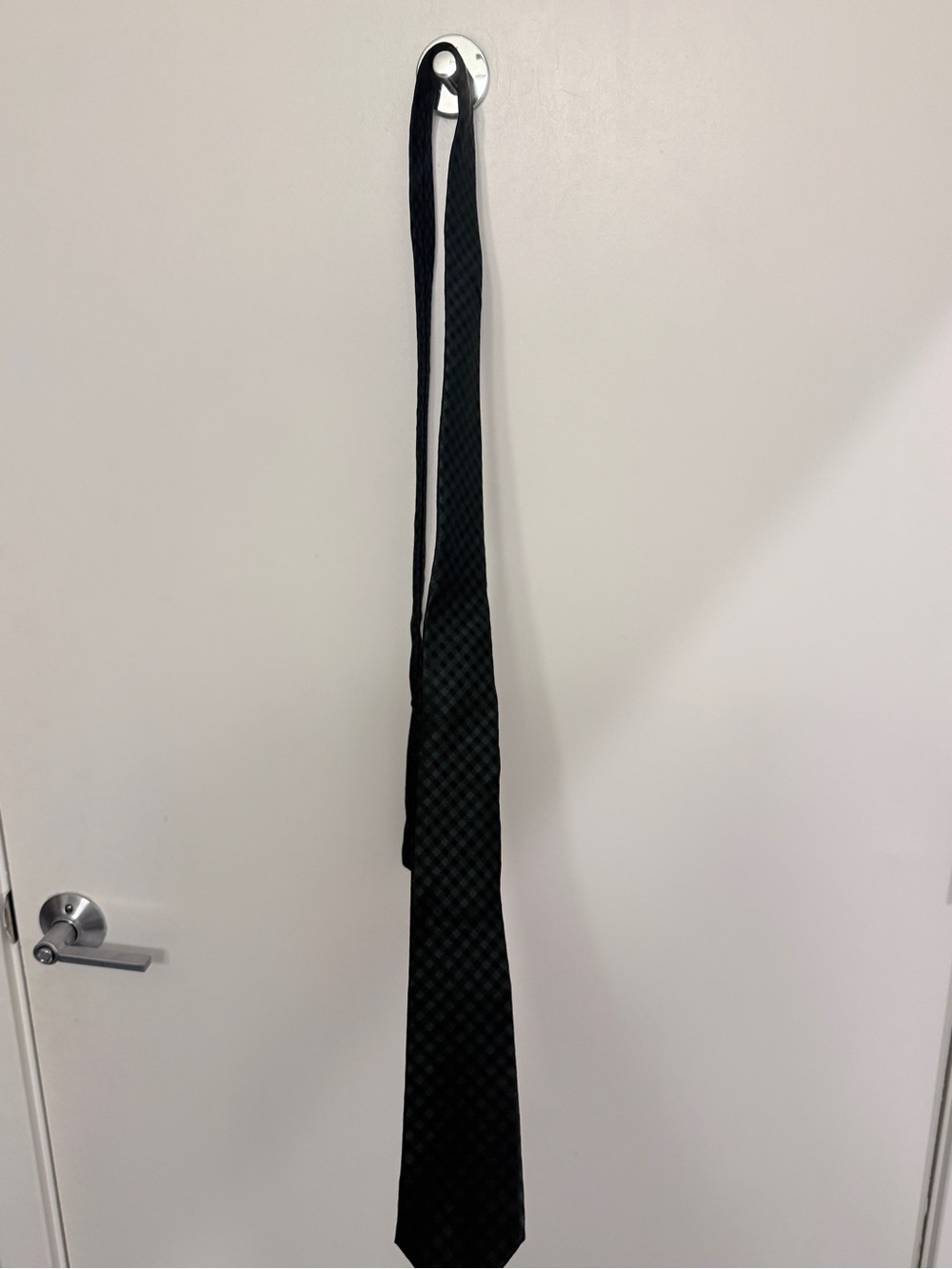 Express Black and Dark Green Checkered Silk Tie